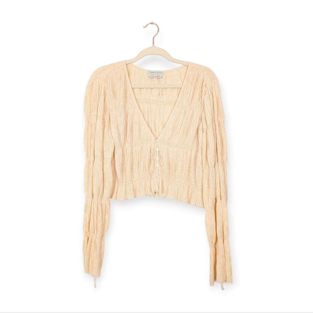 Urban Outfitters Aliyah Cream Plisse Button Front Blouse Size M